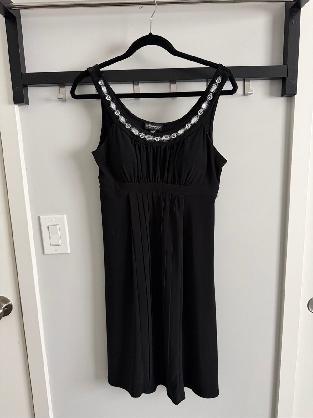 Black Sleeveless Mini Dress with Crystal-Trim Scoop Neckline